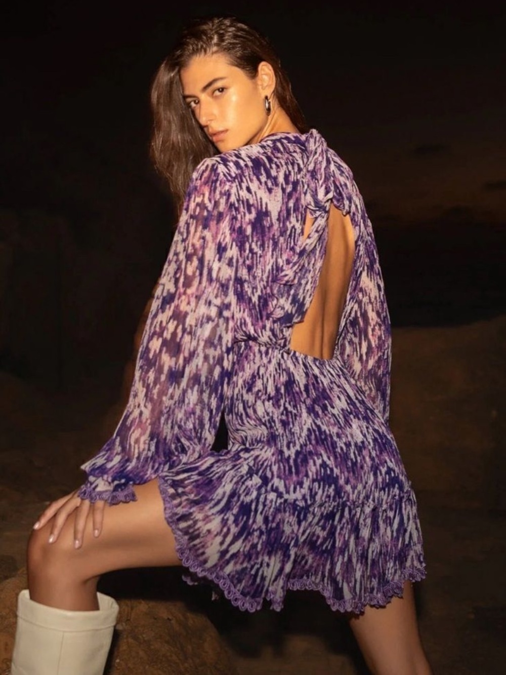 Hemant & Nandita Anum Purple Printed Mini Dress – Size XS NWOT